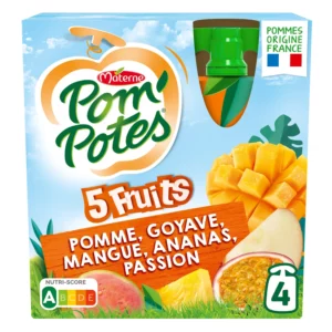 Compotes 5 fruits pomme goyave mangue ananas passion - 90g