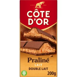 Tablette de chocolat au lait fourré praliné et double lait - 200 g